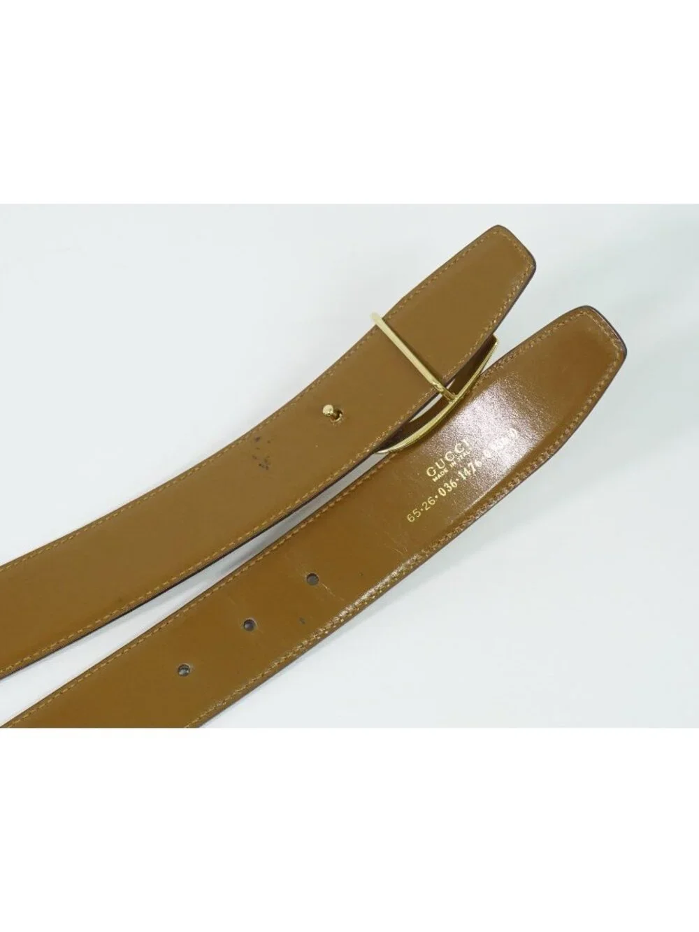 Gucci Buckle Belt 65 Patent Leather Brown Gold